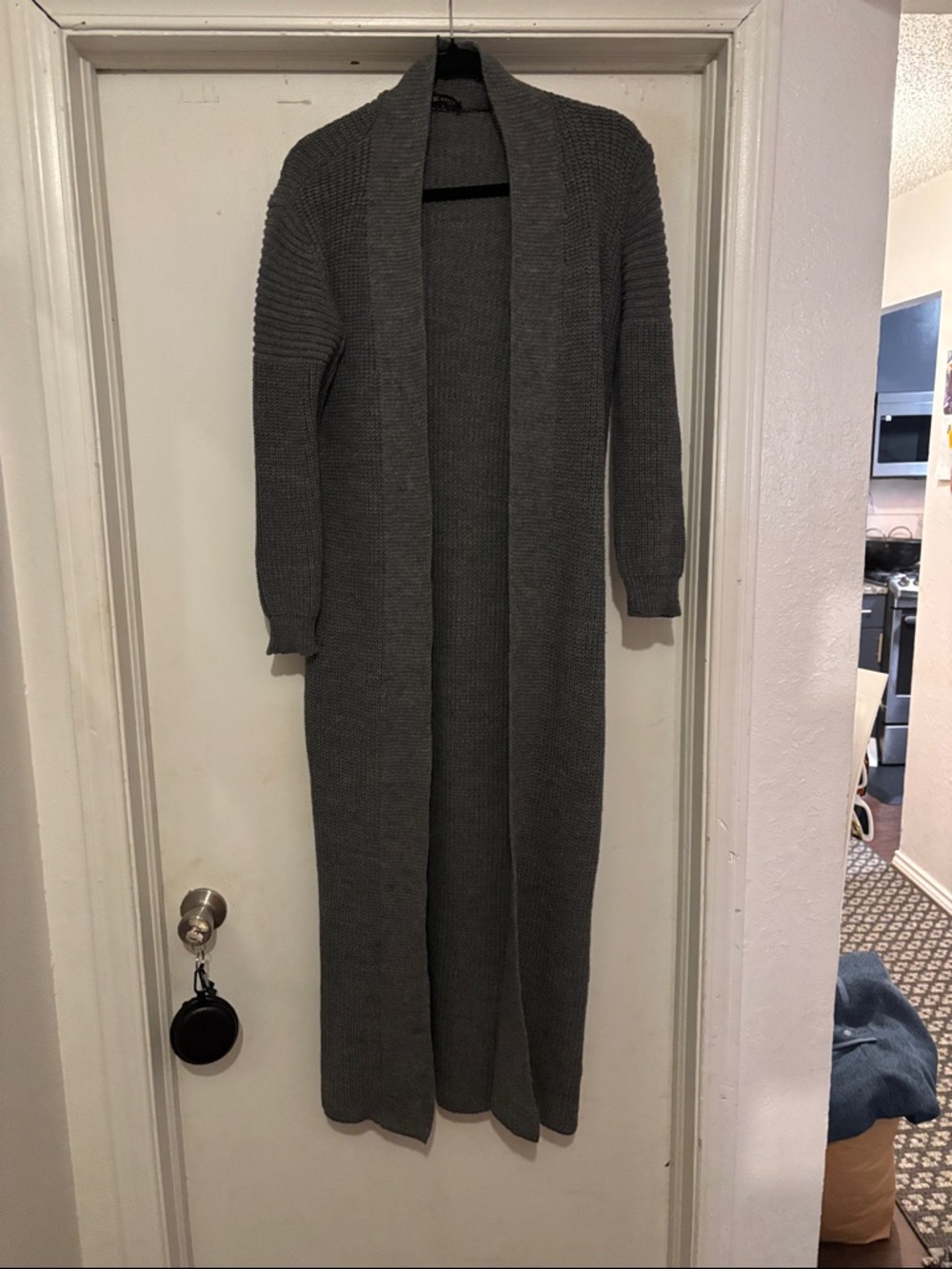 Gray Maxi Knit Open-Front maxi sweater-P2P:20 Length 50